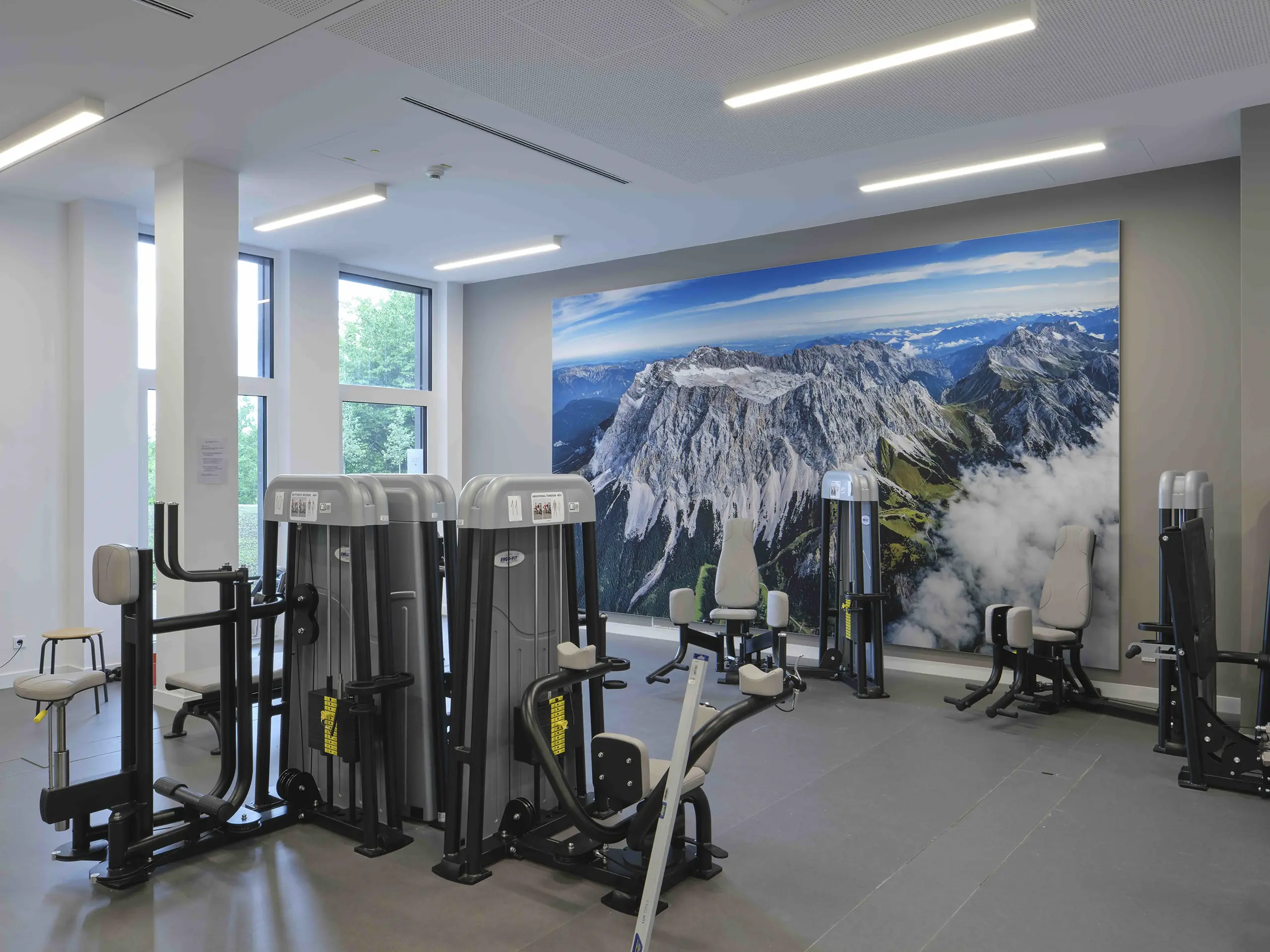 Akustikwand in einem Fitnessraum für bessere Raumakustik