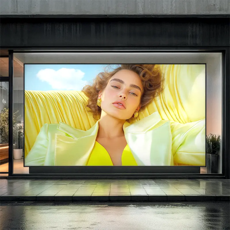 Beleuchteter Textilspannrahmen als vollflächige Werbung in einem Retail-Schaufenster