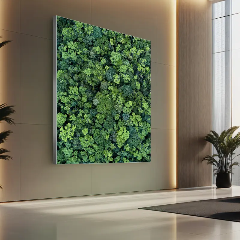 LED frame als beleuchtetes Wandbild mit individuellem Textildruck in einem Foyer