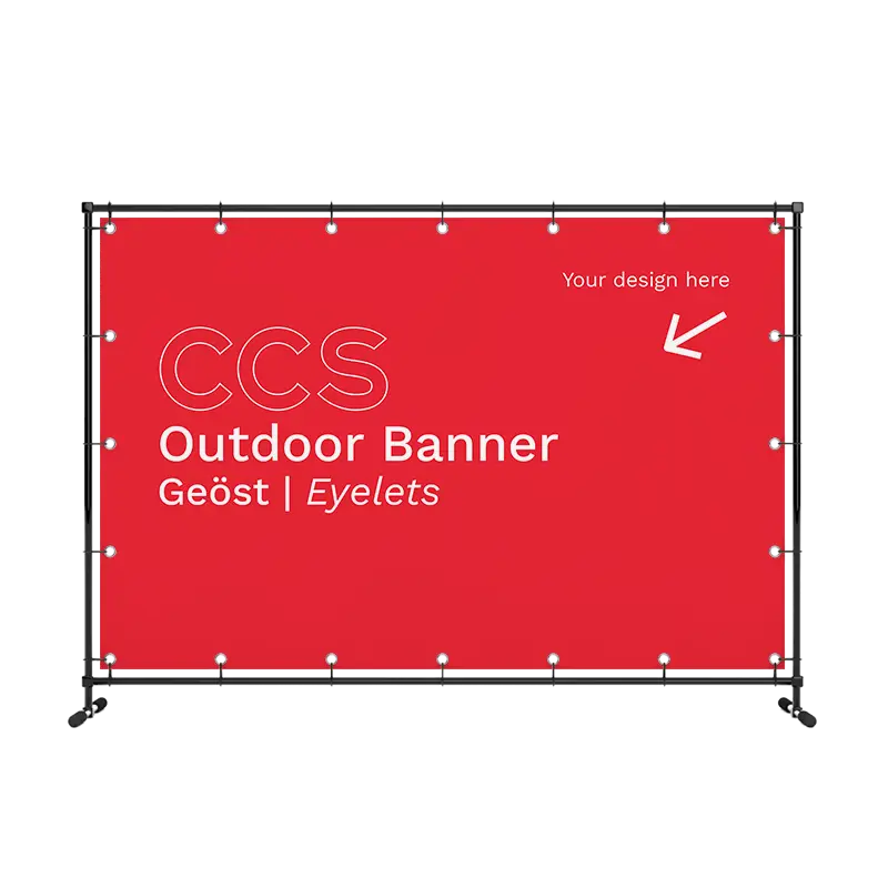CCS Outdoor Banner geöst aufgehangen in einem freistehenden Stangensystem