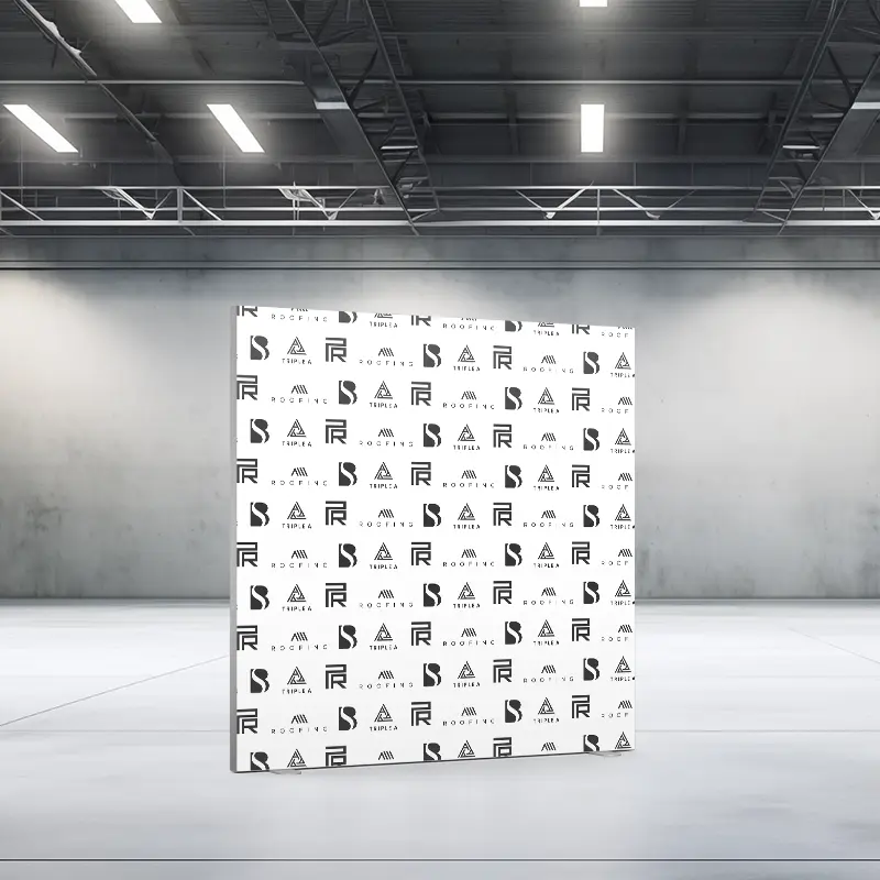 Textilspannrahmen als CCS Promo frame, auf dem Textildruck sind Firmenlogos