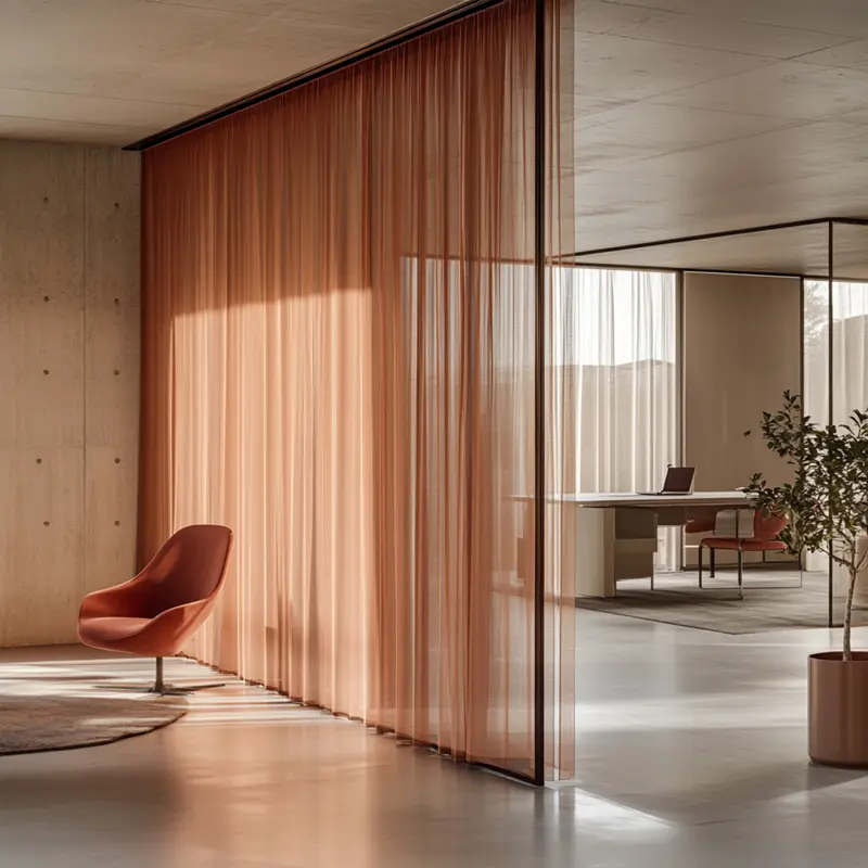 Individuell bedruckter transparenter Vorhang als Raumtrenner