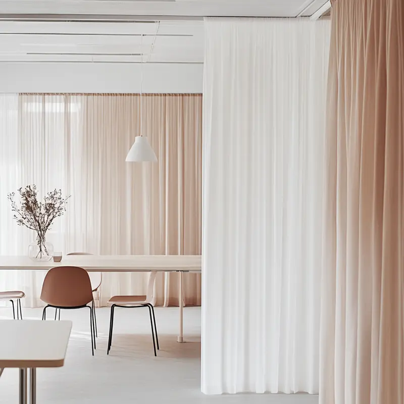 Individuell bedruckter transparenter Vorhang als Raumtrenner