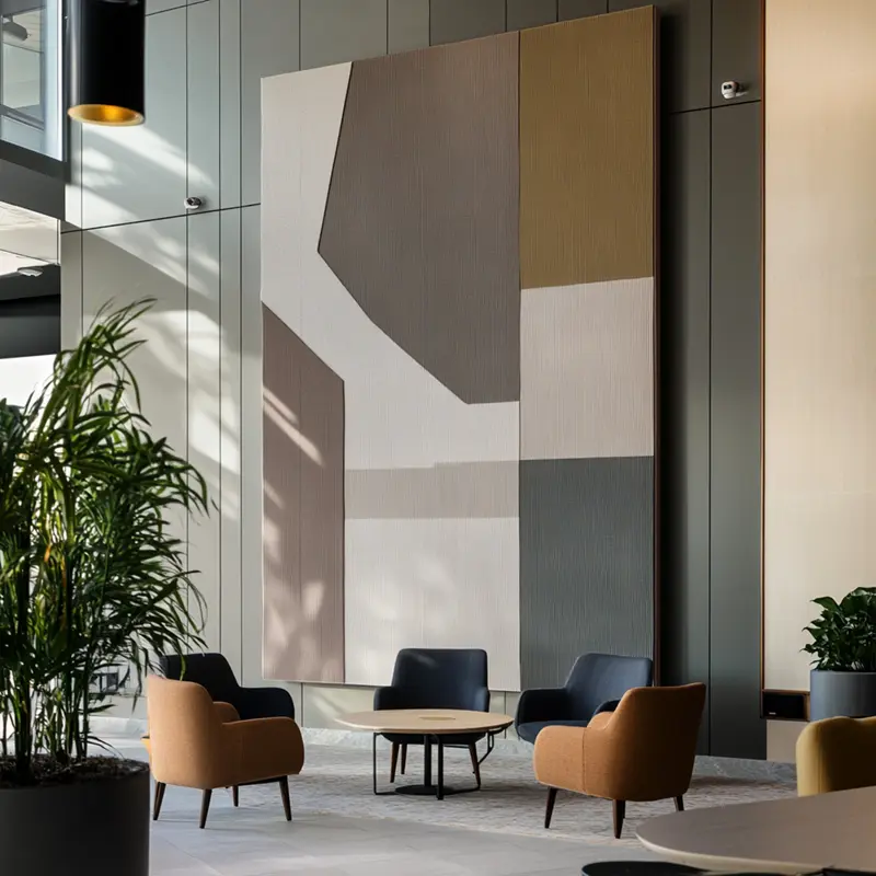 Großflächiges Wandbild mit individuellem Textildruck in einem Aufenthaltsbereich