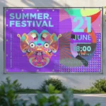 CCS Premium Outdoor Meshbanner mit Ösen aufgehangen in einem Stangensystem an einer Fassade