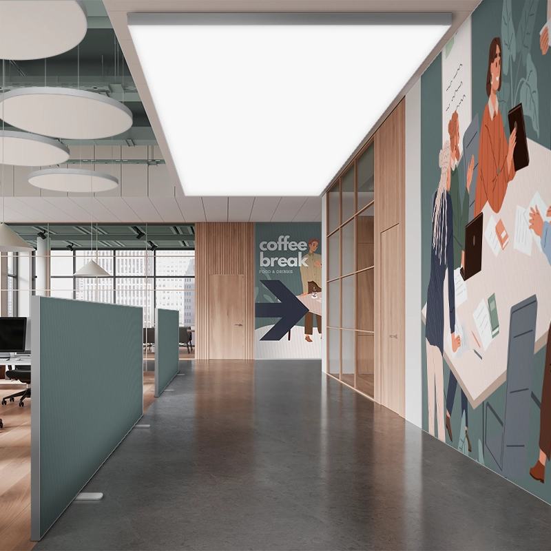 CCS_fabric_frame_produkt_LED_Deckensegel_03a Beleuchtetes Deckensegel in einem Büroflur