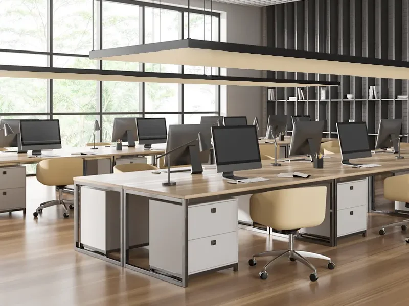 CCS_fabric_frame_produkt_akustik_deckensegel_5a Individuelle Textilspannrahmen als Deckensegel mit Akustikwirkung in einem Büro