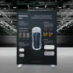 Magnetischer Textilspannrahmen mit angepinnten Exponaten